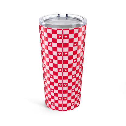 20oz Red Checkered Tumbler with Tiny Hearts