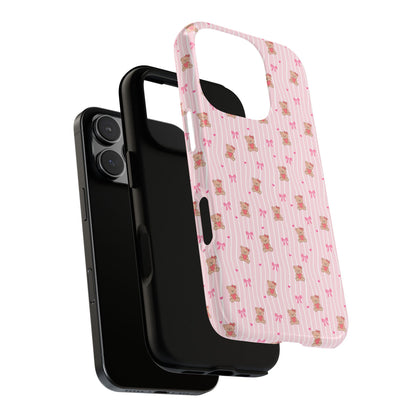 Cute Teddy Bear Pink Stripe Phone Case