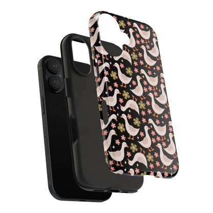 Cute Duck Pattern Phone Case, Stylish Tough Case, Gift for Duck Lovers, Floral Design, Unique Mobile Cover