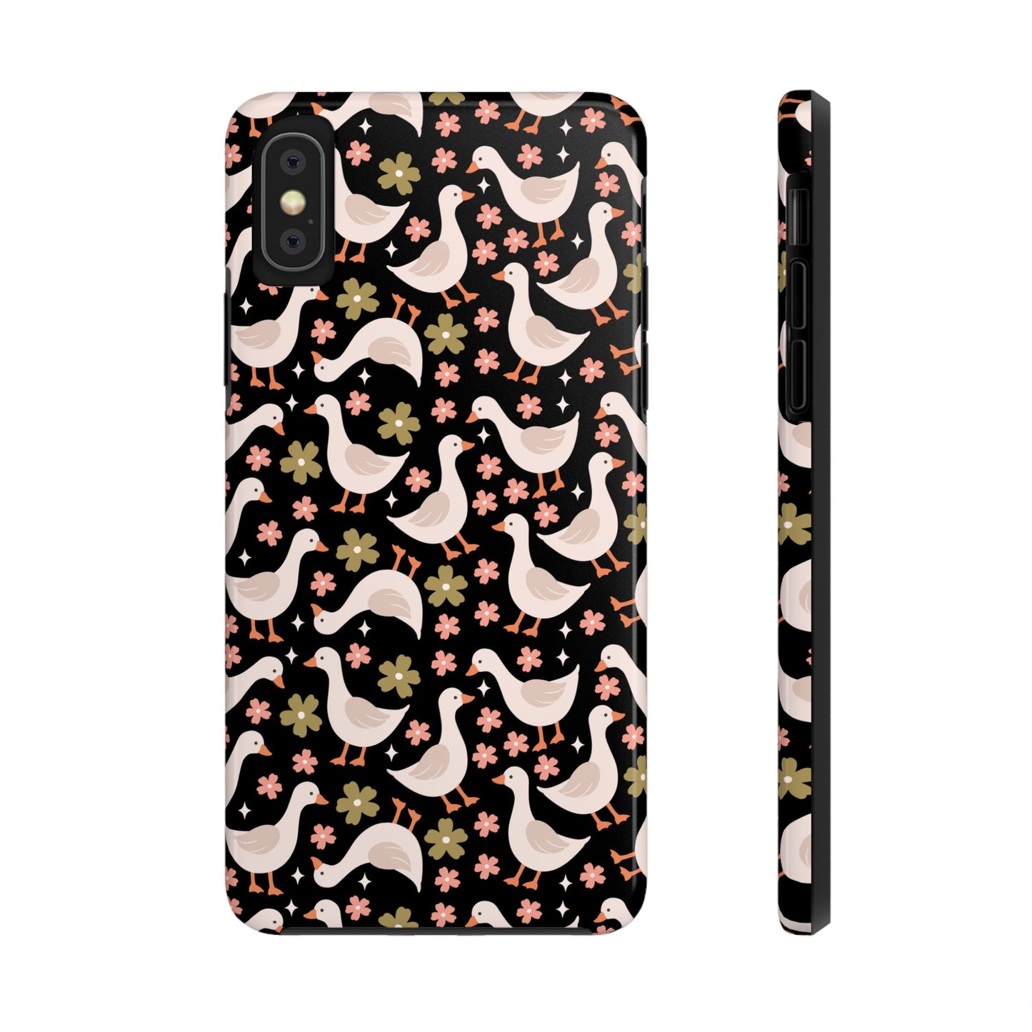 Cute Duck Pattern Phone Case, Stylish Tough Case, Gift for Duck Lovers, Floral Design, Unique Mobile Cover