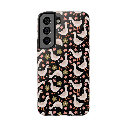 Cute Duck Pattern Phone Case, Stylish Tough Case, Gift for Duck Lovers, Floral Design, Unique Mobile Cover