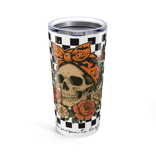 Halloween Skull Tumbler, 20oz Insulated Travel Mug, Cute Fall Drinkware, Gift for Halloween Lovers, Skull Decor