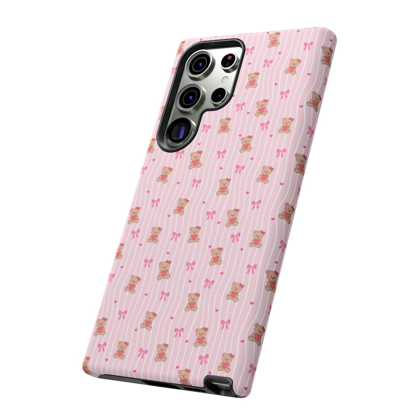 Cute Teddy Bear Pink Stripe Phone Case