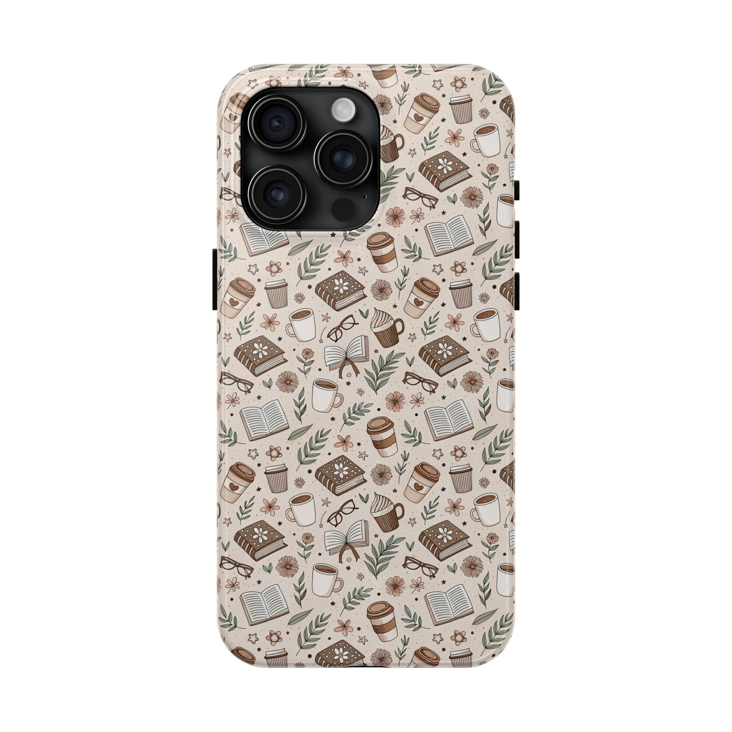 Cozy Books & Brews Tough Phone Cases - Literary Gift, Cute Coffee Pattern, Book Lover Accessory, Unique Phone Cover, Gift for Readers