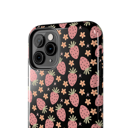 Cute Strawberry Pattern Tough Phone Cases, Floral Phone Cover, Protective Case, Gift for Her, Summer Vibes, Cute Accessories