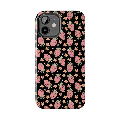 Cute Strawberry Pattern Tough Phone Cases, Floral Phone Cover, Protective Case, Gift for Her, Summer Vibes, Cute Accessories