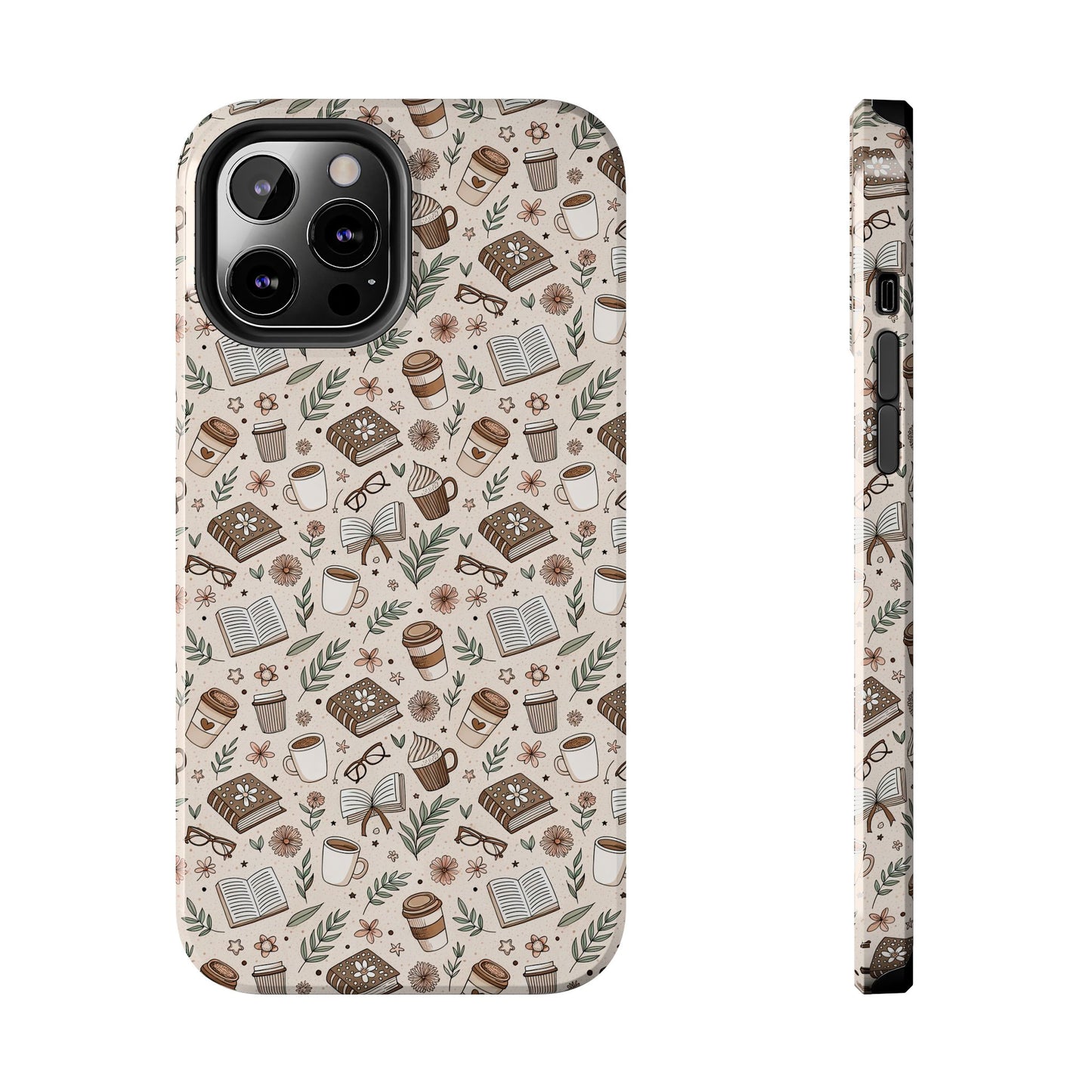 Cozy Books & Brews Tough Phone Cases - Literary Gift, Cute Coffee Pattern, Book Lover Accessory, Unique Phone Cover, Gift for Readers