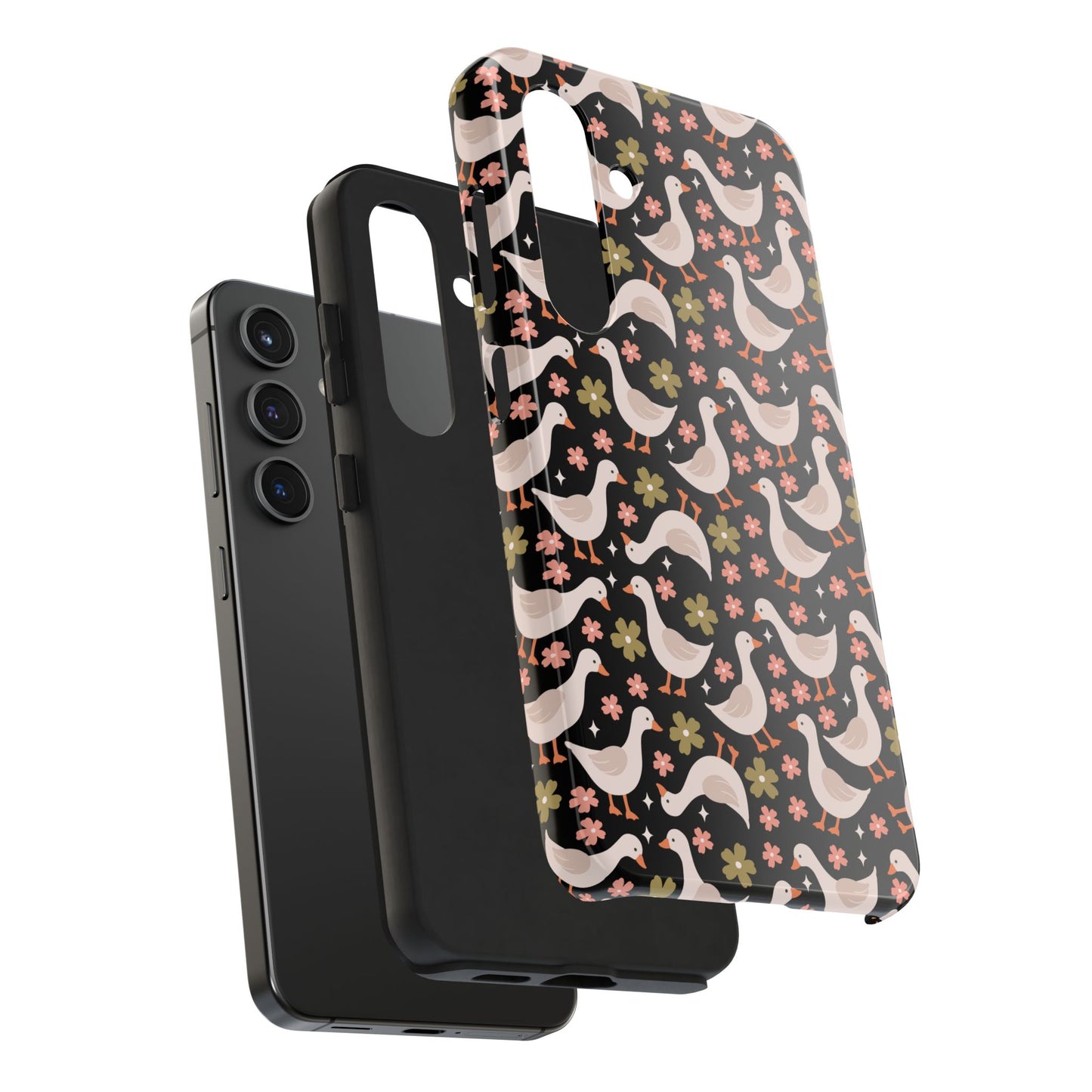 Cute Duck Pattern Phone Case, Stylish Tough Case, Gift for Duck Lovers, Floral Design, Unique Mobile Cover