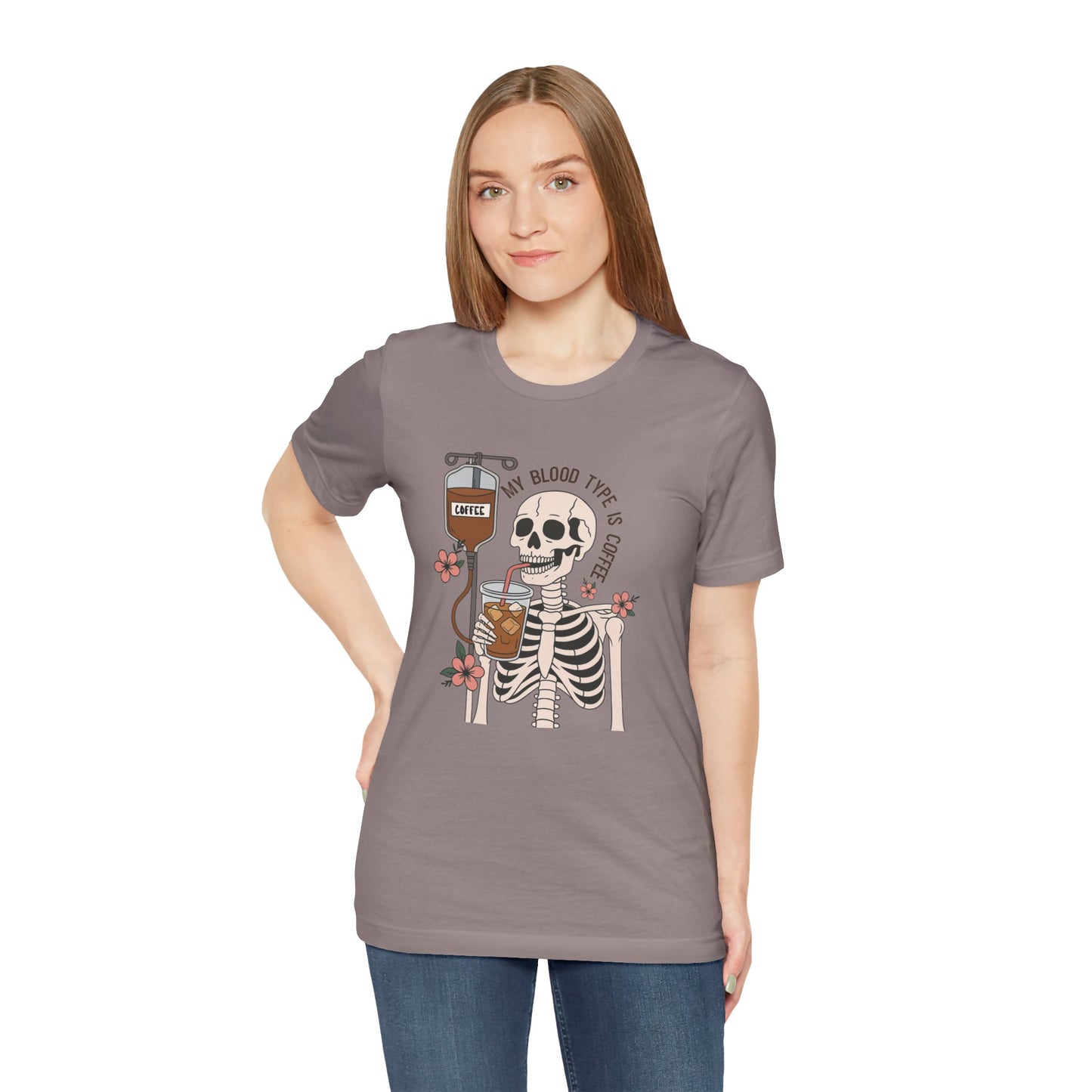 Coffee Lover's Skeleton Tee - Unisex Short Sleeve Shirt, Ideal Gift for Coffee Addicts, Fun Halloween Apparel, Quirky Coffee Shirt