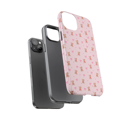 Cute Teddy Bear Pink Stripe Phone Case