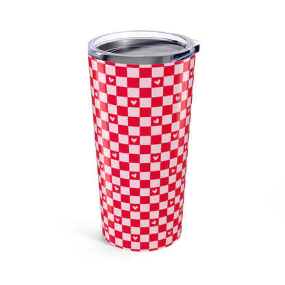 20oz Red Checkered Tumbler with Tiny Hearts