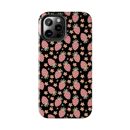 Cute Strawberry Pattern Tough Phone Cases, Floral Phone Cover, Protective Case, Gift for Her, Summer Vibes, Cute Accessories