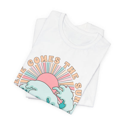 Unisex Beach Vibes Tee | Here Comes the Sun, Summer Shirt, Wave Art Tee, Gift for Ocean Lovers, Relaxed Summer Style