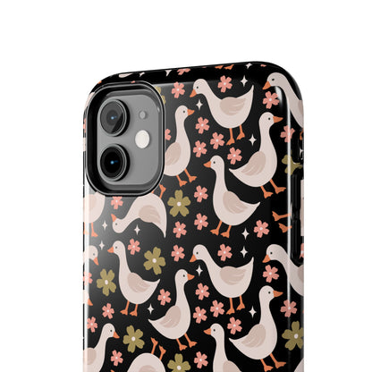 Cute Duck Pattern Phone Case, Stylish Tough Case, Gift for Duck Lovers, Floral Design, Unique Mobile Cover