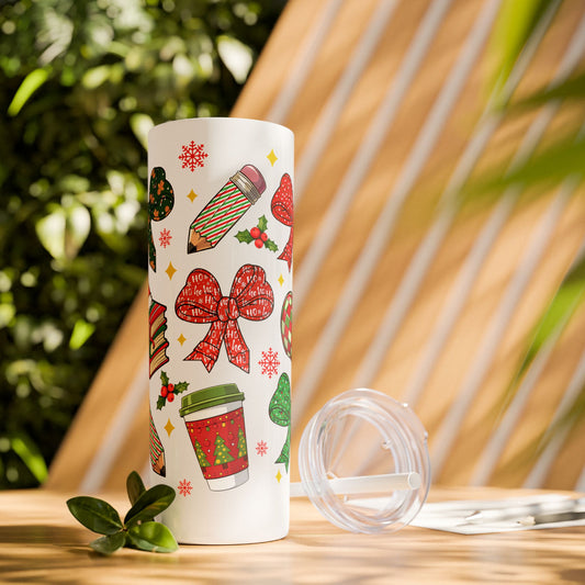 Teacher Skinny Tumbler, Shimmer 20oz Cup with Straw, Gift for Teacher, Personalized Custom Insulated Travel Mug, Appreciation Present, End