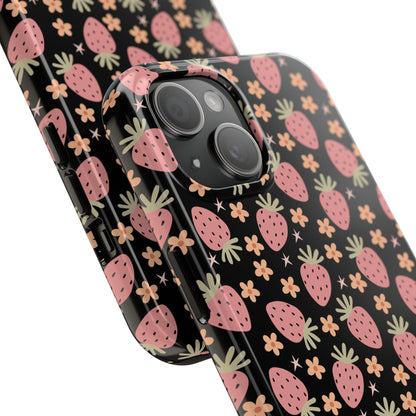 Cute Strawberry Pattern Tough Phone Cases, Floral Phone Cover, Protective Case, Gift for Her, Summer Vibes, Cute Accessories