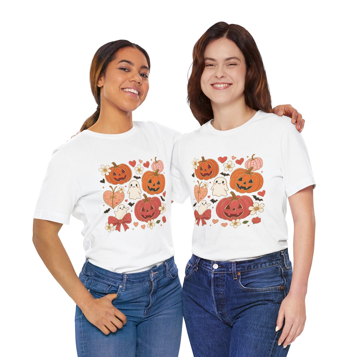 Halloween Ghost & Pumpkin Tee, Perfect for Fall, Halloween Parties, Cozy Autumn Wear, Unisex T-Shirt, Seasonal Gift Idea