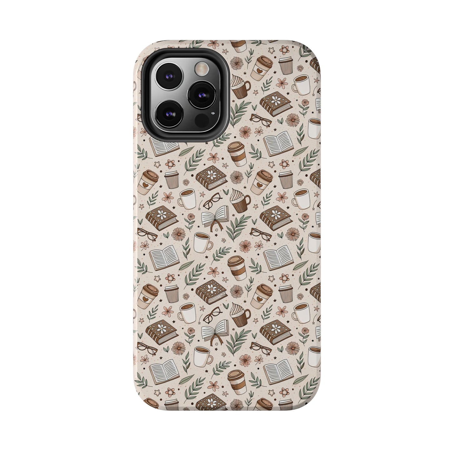 Cozy Books & Brews Tough Phone Cases - Literary Gift, Cute Coffee Pattern, Book Lover Accessory, Unique Phone Cover, Gift for Readers
