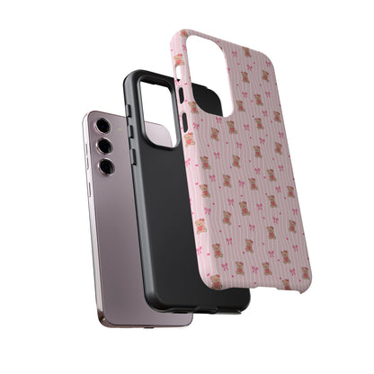 Cute Teddy Bear Pink Stripe Phone Case