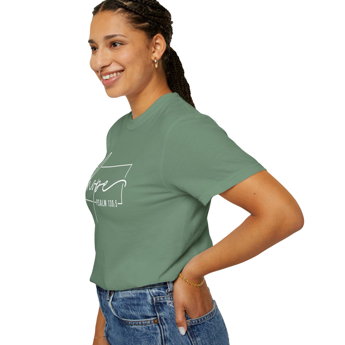 Hope T-Shirt, Garment-Dyed Tee, Inspirational Apparel, Christian Gift, Faith-Based Fashion, Psalm 130:5 Quote Shirt