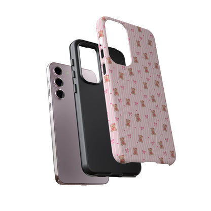 Cute Teddy Bear Pink Stripe Phone Case