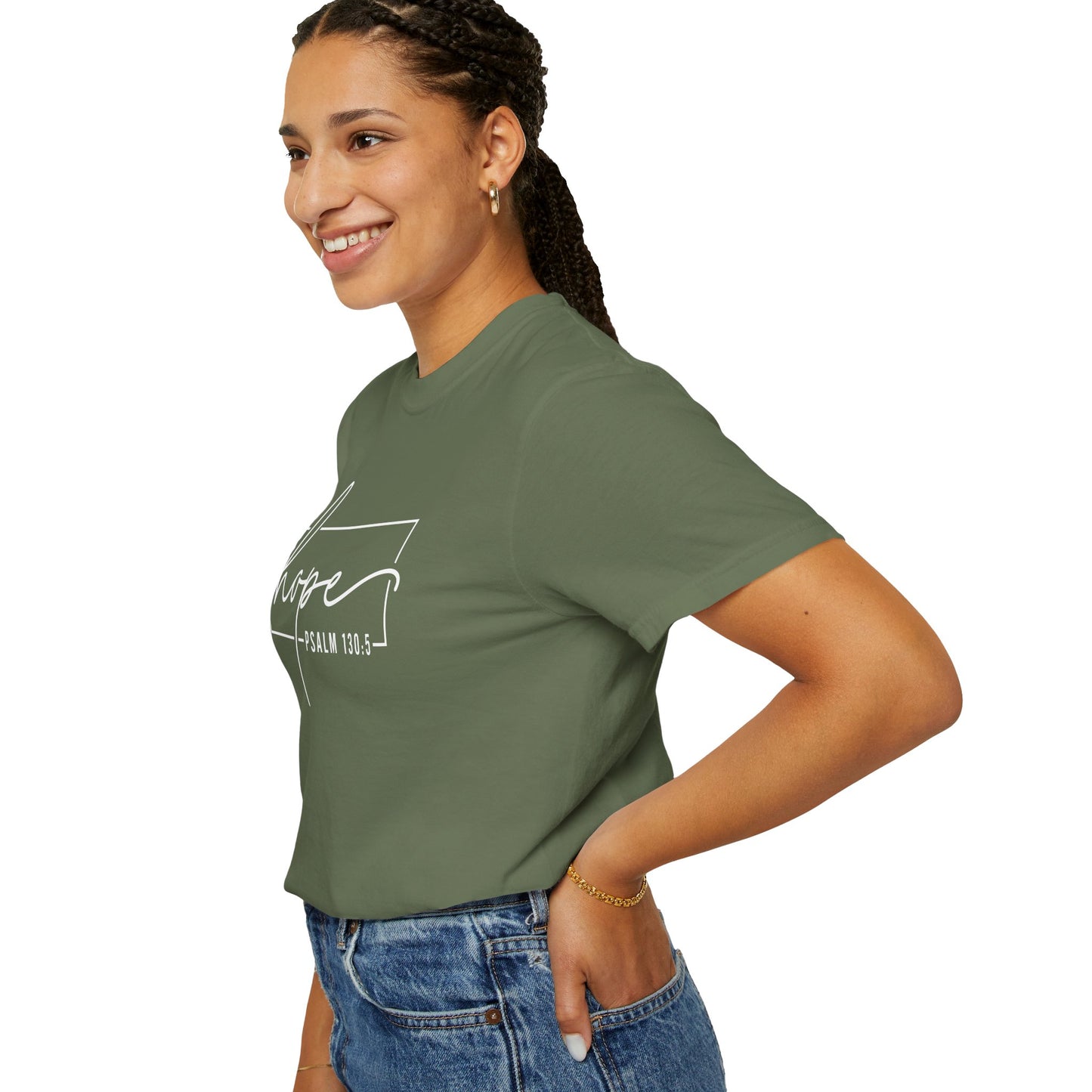 Hope T-Shirt, Garment-Dyed Tee, Inspirational Apparel, Christian Gift, Faith-Based Fashion, Psalm 130:5 Quote Shirt