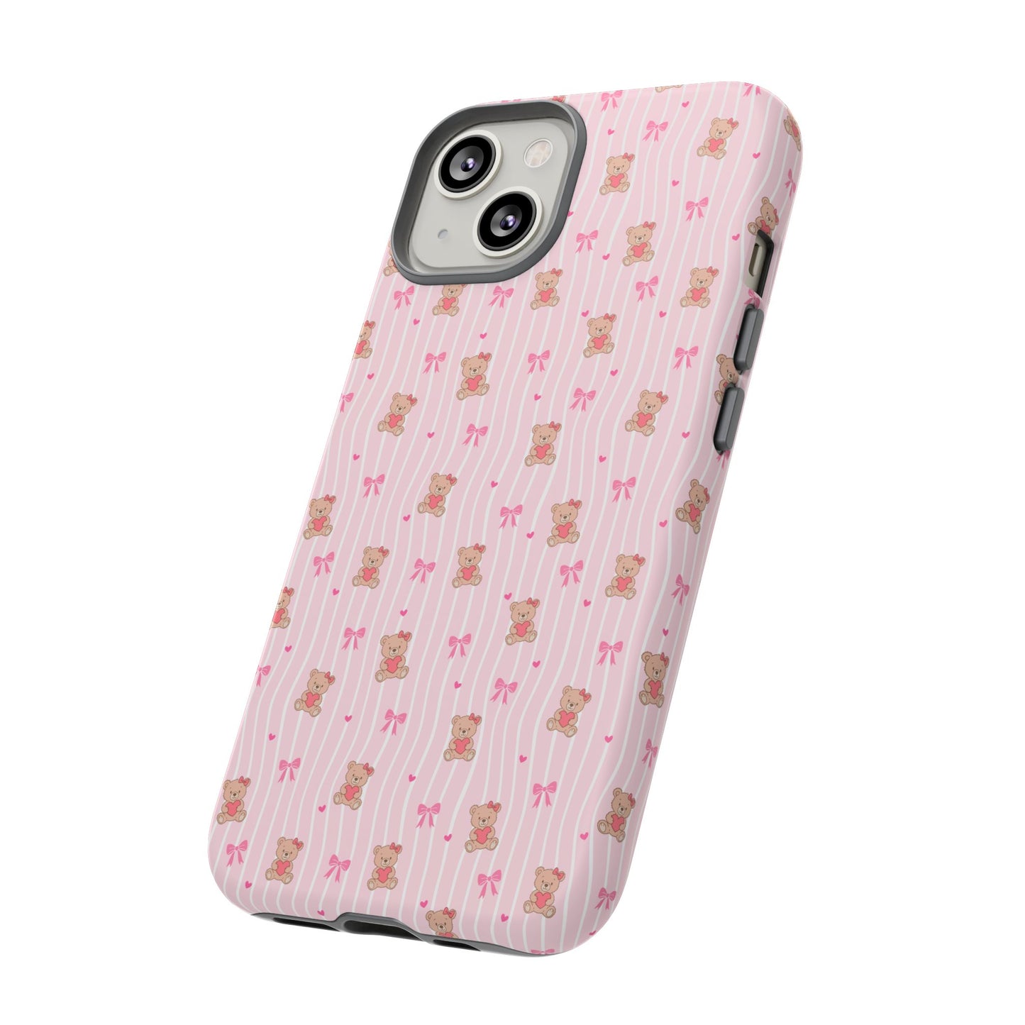 Cute Teddy Bear Pink Stripe Phone Case