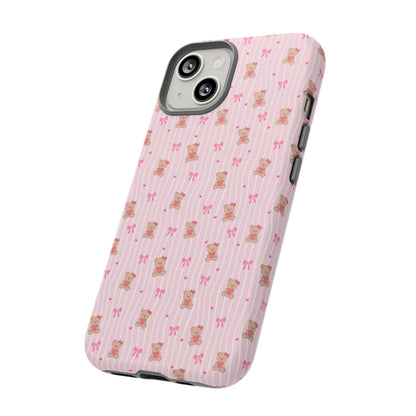 Cute Teddy Bear Pink Stripe Phone Case