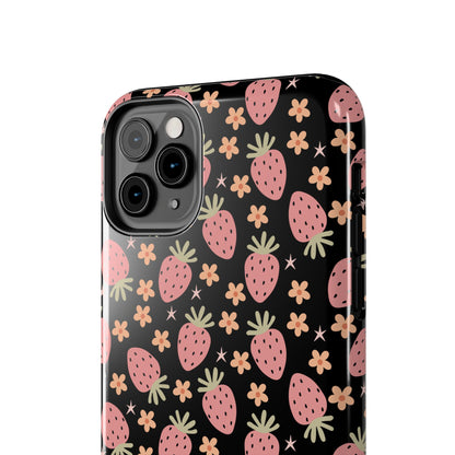 Cute Strawberry Pattern Tough Phone Cases, Floral Phone Cover, Protective Case, Gift for Her, Summer Vibes, Cute Accessories