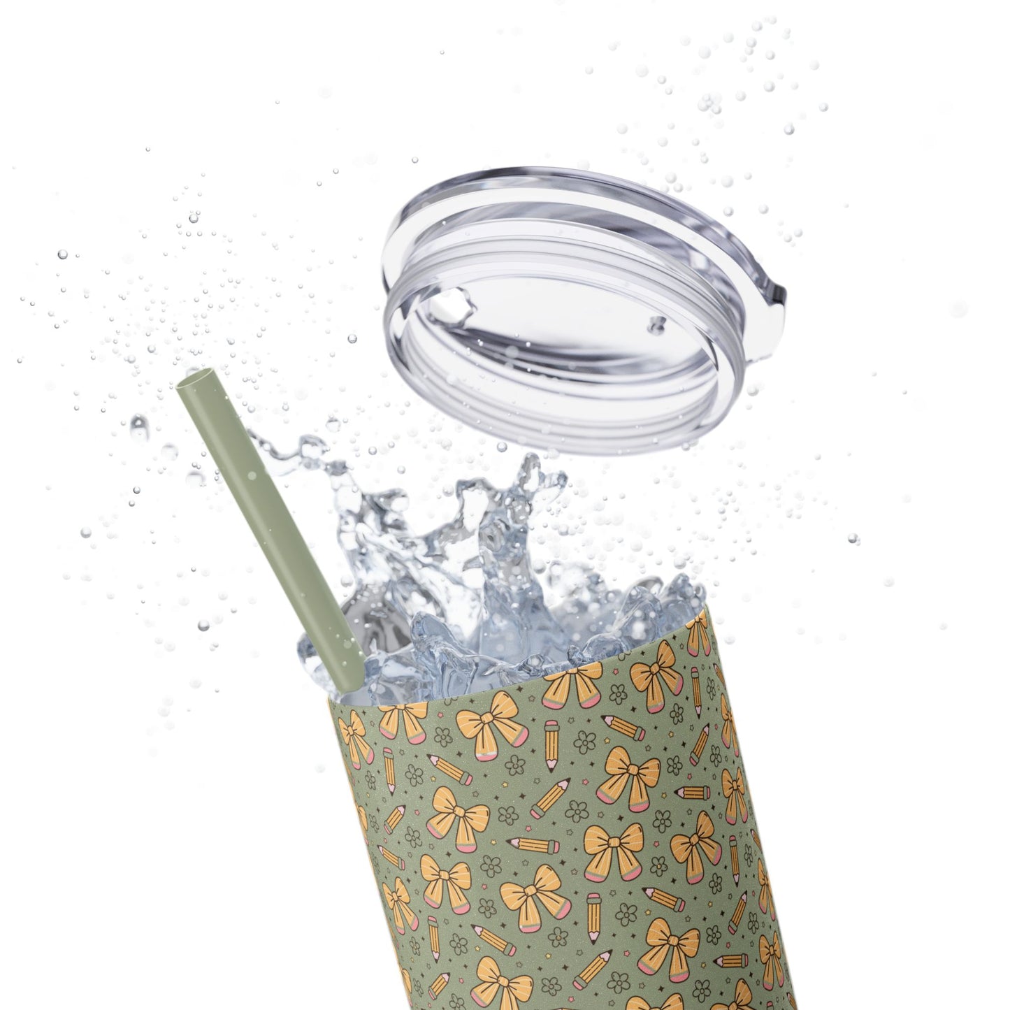 Butterfly Pattern Skinny Tumbler with Straw, Floral Travel Mug, Cute Drinkware, Summer Outing Accessory, Gift for Her