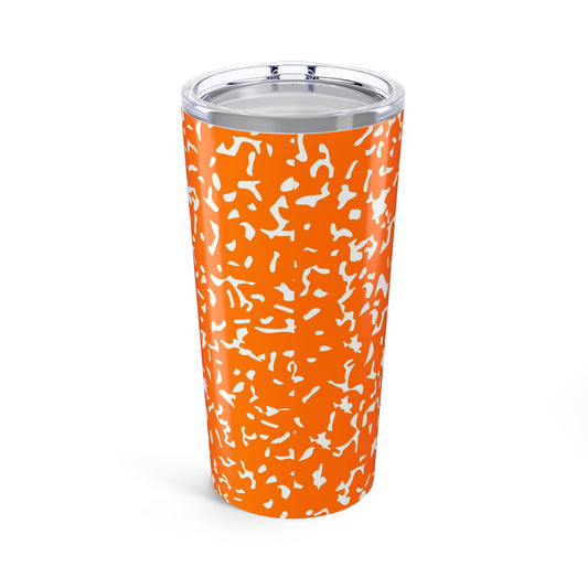Personalized Composition Book Tumbler, Custom 20oz Travel Mug, Orange and White Insulated Cup, Ideal for Students, Teachers, Graduation Gift