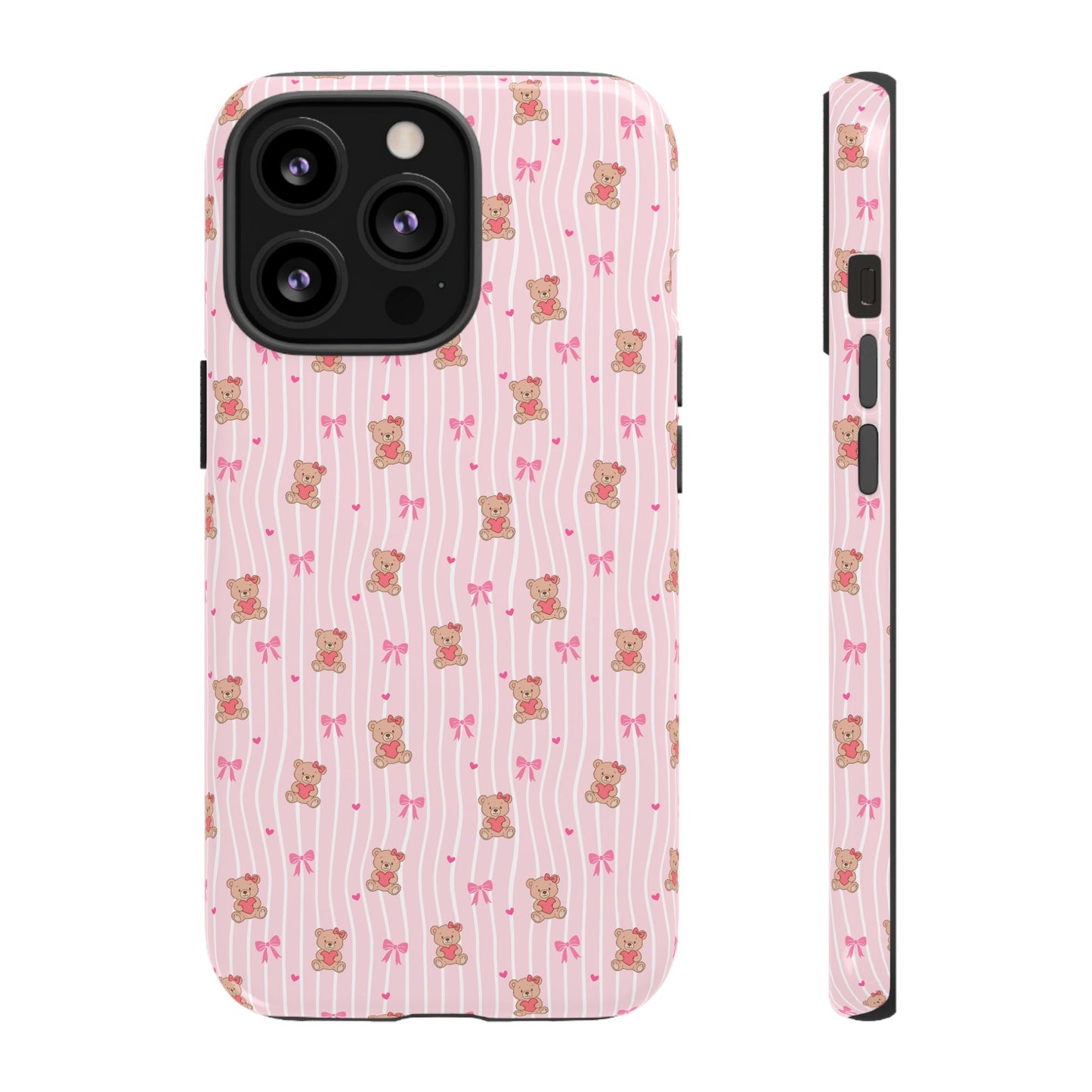 Cute Teddy Bear Pink Stripe Phone Case