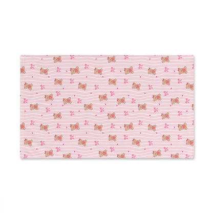 Pink Teddy Bear Pattern Hand Towel