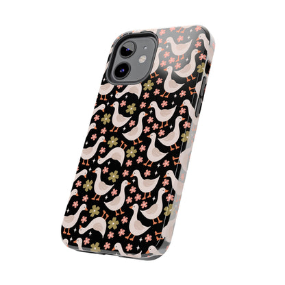 Cute Duck Pattern Phone Case, Stylish Tough Case, Gift for Duck Lovers, Floral Design, Unique Mobile Cover