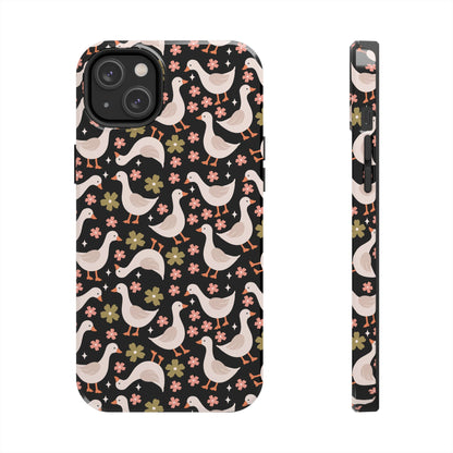 Cute Duck Pattern Phone Case, Stylish Tough Case, Gift for Duck Lovers, Floral Design, Unique Mobile Cover