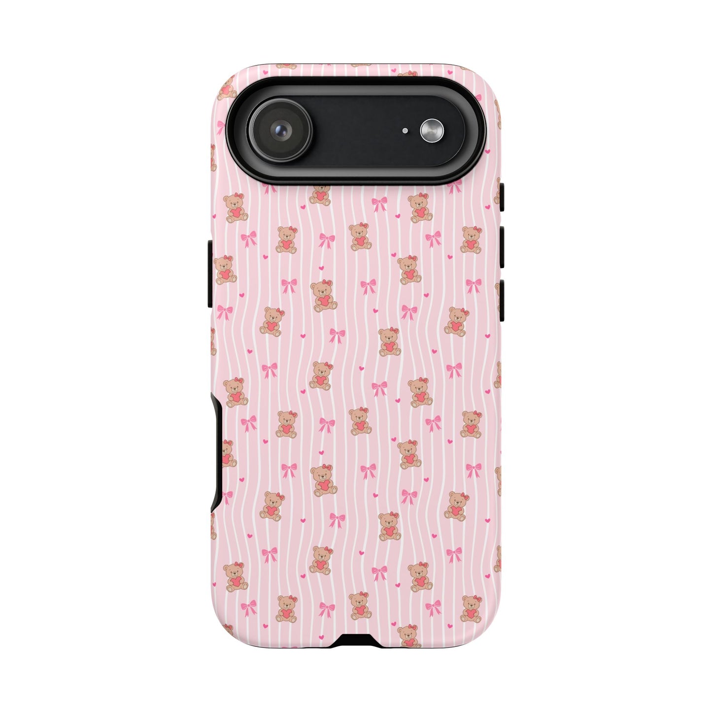 Cute Teddy Bear Pink Stripe Phone Case