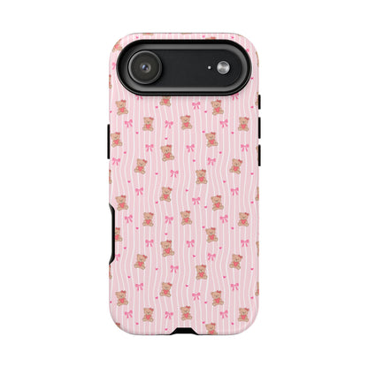 Cute Teddy Bear Pink Stripe Phone Case