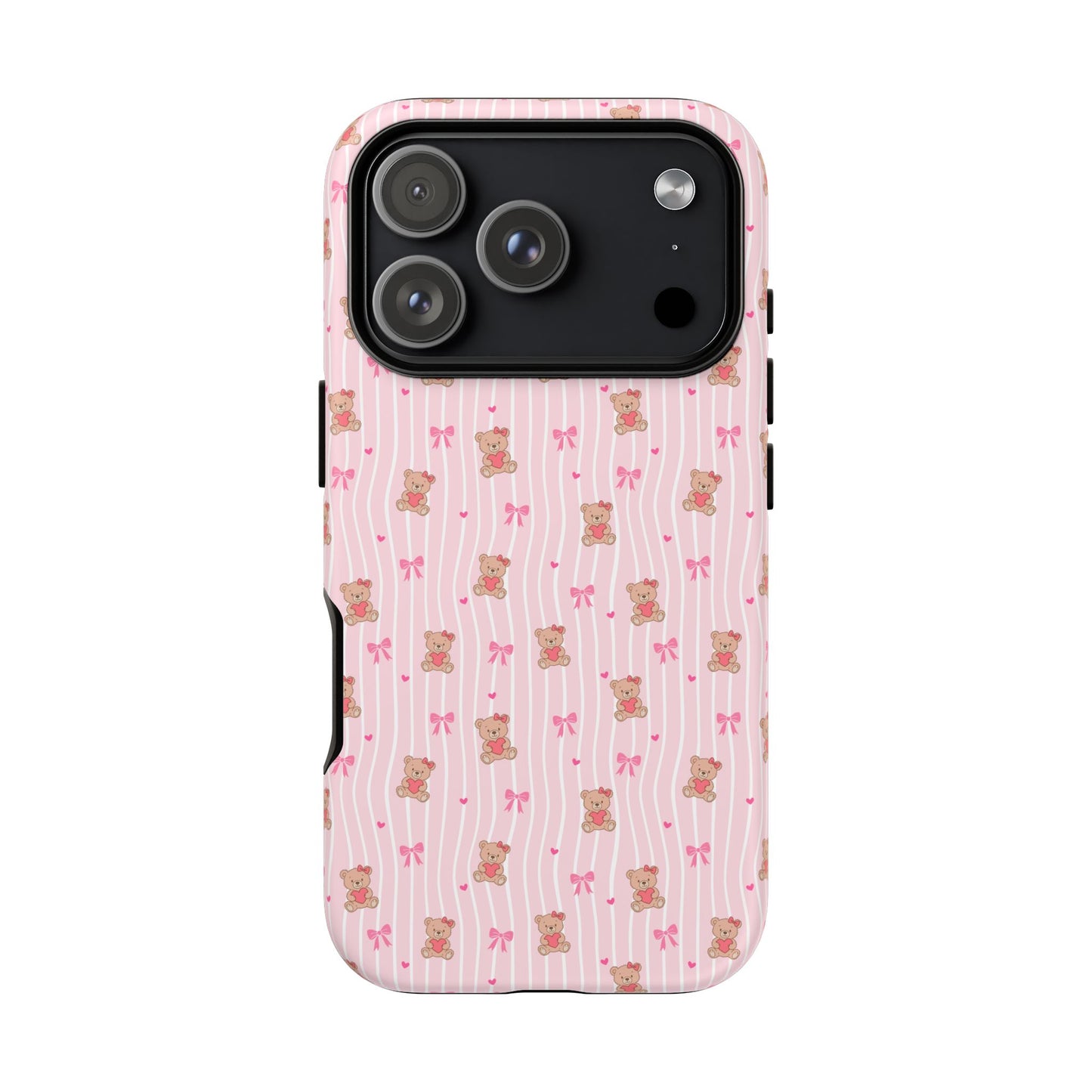 Cute Teddy Bear Pink Stripe Phone Case