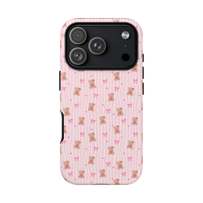 Cute Teddy Bear Pink Stripe Phone Case