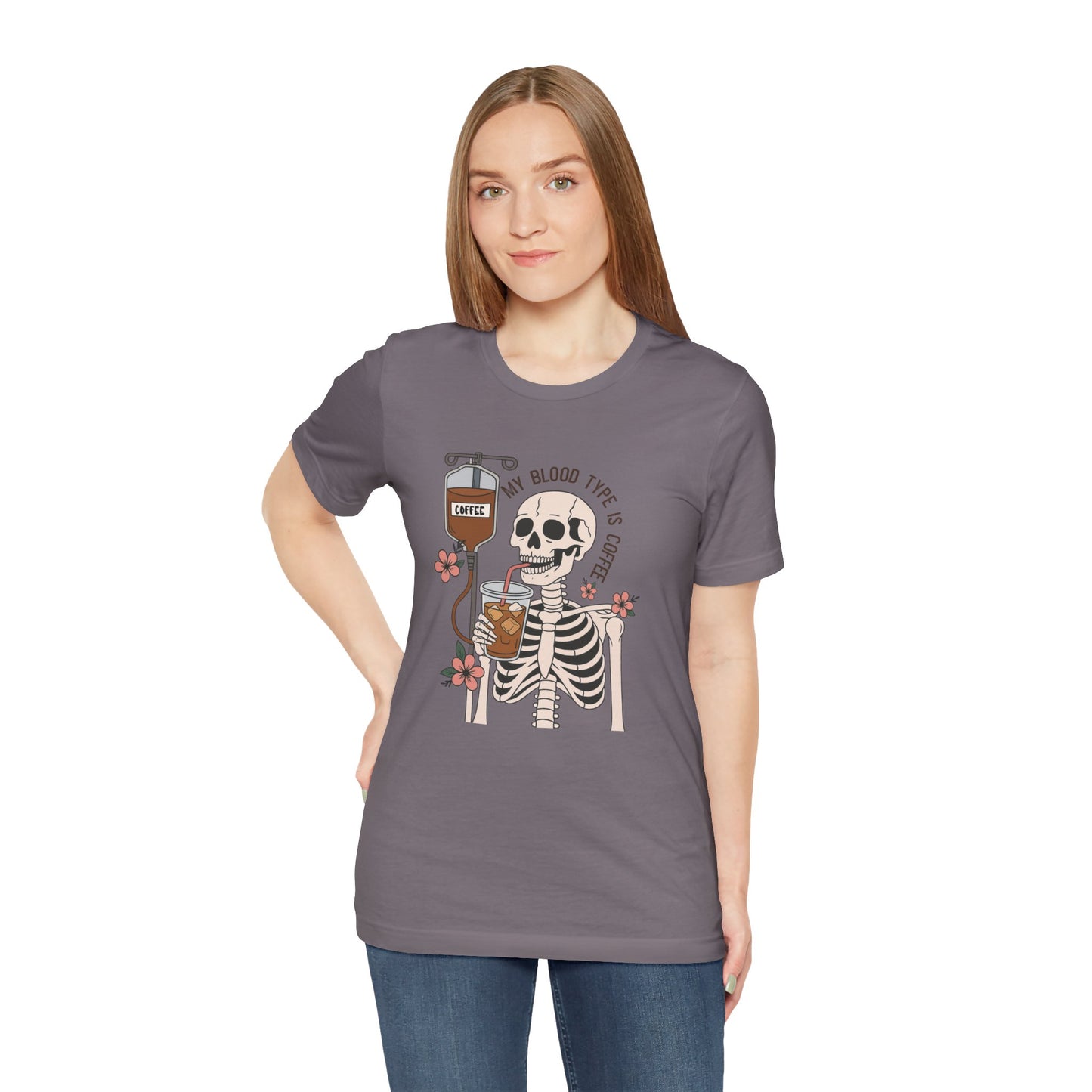 Coffee Lover's Skeleton Tee - Unisex Short Sleeve Shirt, Ideal Gift for Coffee Addicts, Fun Halloween Apparel, Quirky Coffee Shirt