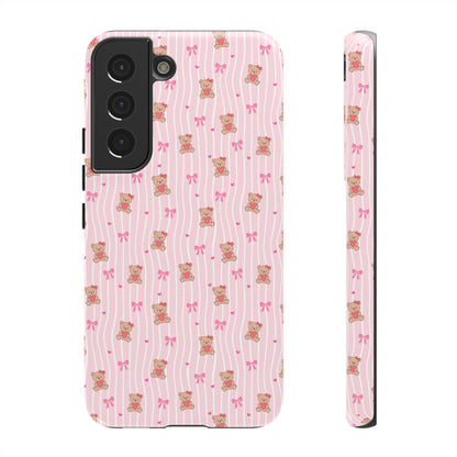 Cute Teddy Bear Pink Stripe Phone Case