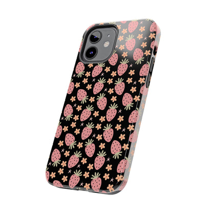 Cute Strawberry Pattern Tough Phone Cases, Floral Phone Cover, Protective Case, Gift for Her, Summer Vibes, Cute Accessories