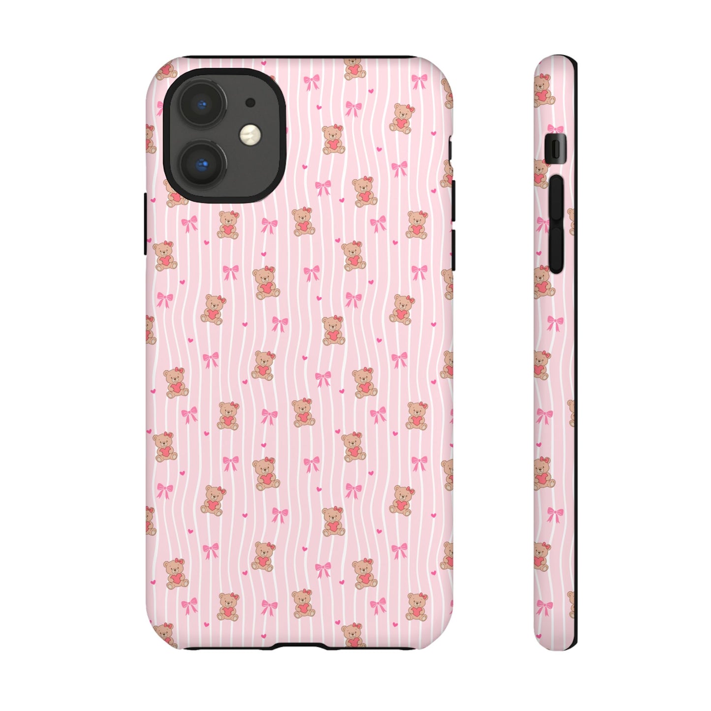 Cute Teddy Bear Pink Stripe Phone Case