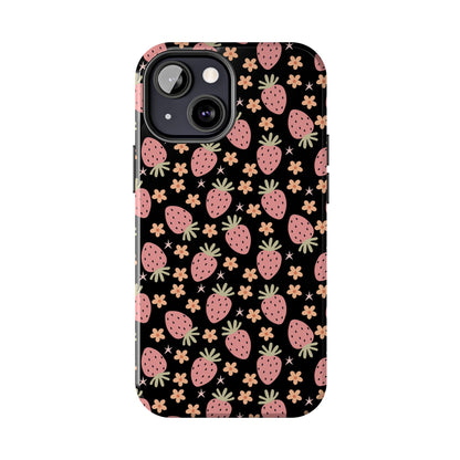 Cute Strawberry Pattern Tough Phone Cases, Floral Phone Cover, Protective Case, Gift for Her, Summer Vibes, Cute Accessories