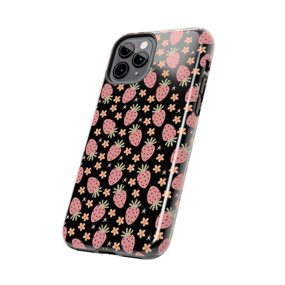 Cute Strawberry Pattern Tough Phone Cases, Floral Phone Cover, Protective Case, Gift for Her, Summer Vibes, Cute Accessories