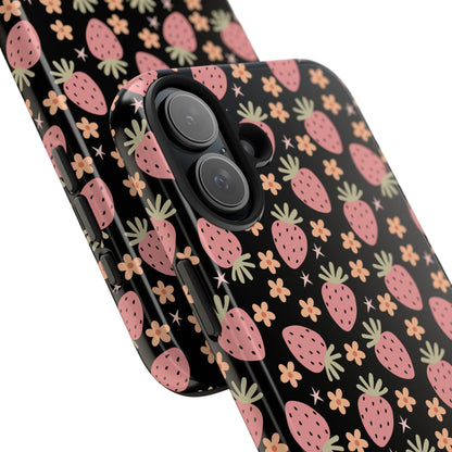 Cute Strawberry Pattern Tough Phone Cases, Floral Phone Cover, Protective Case, Gift for Her, Summer Vibes, Cute Accessories