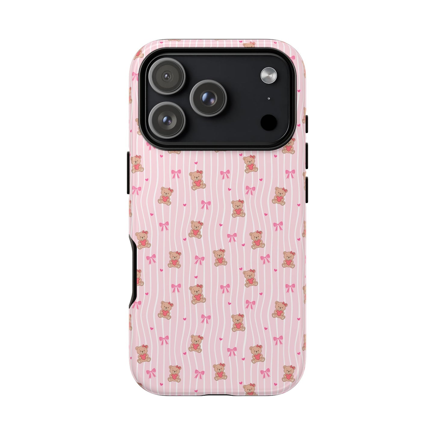Cute Teddy Bear Pink Stripe Phone Case