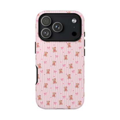 Cute Teddy Bear Pink Stripe Phone Case