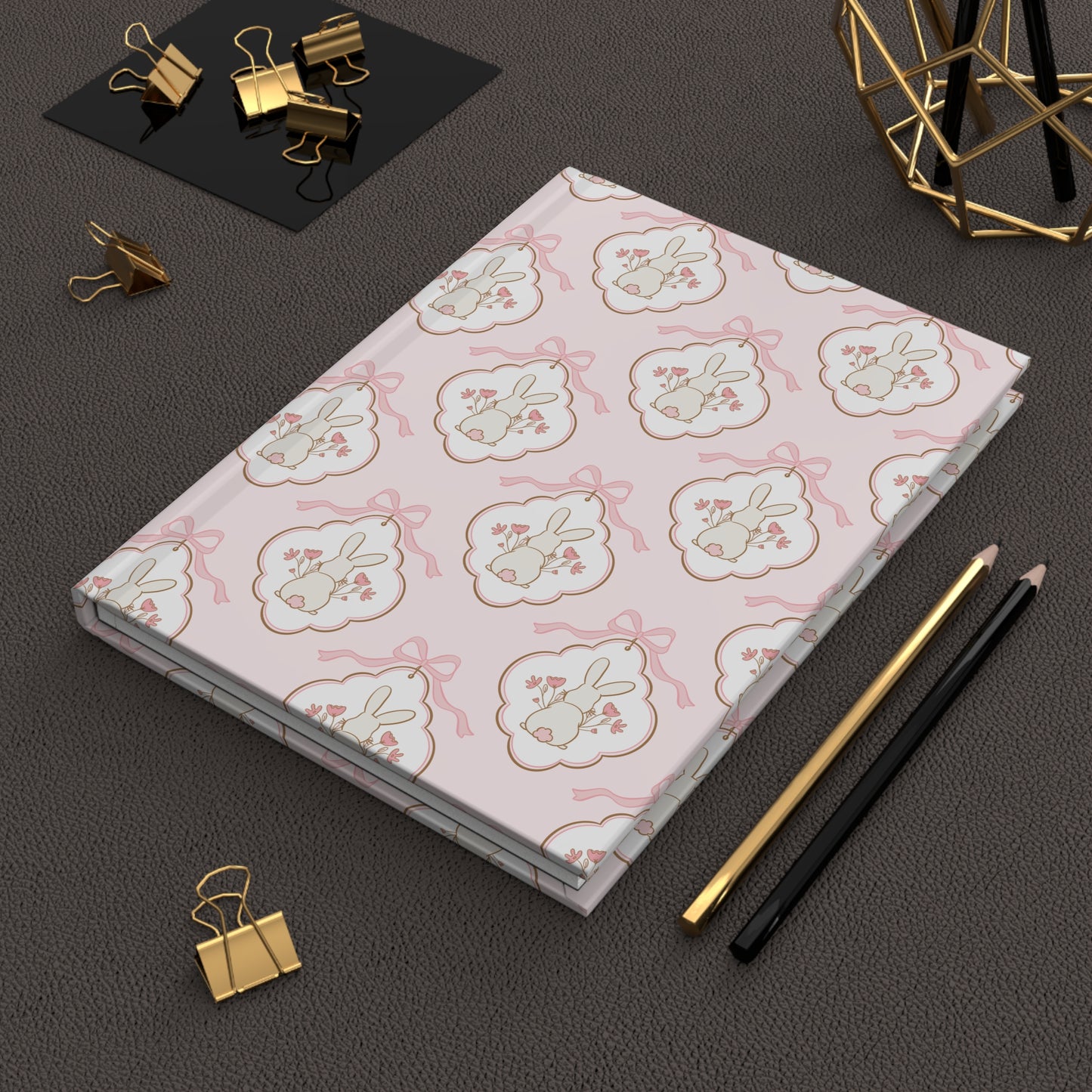Floral Bunny Hardcover Journal - Cute Pink Design for Kids & Easter