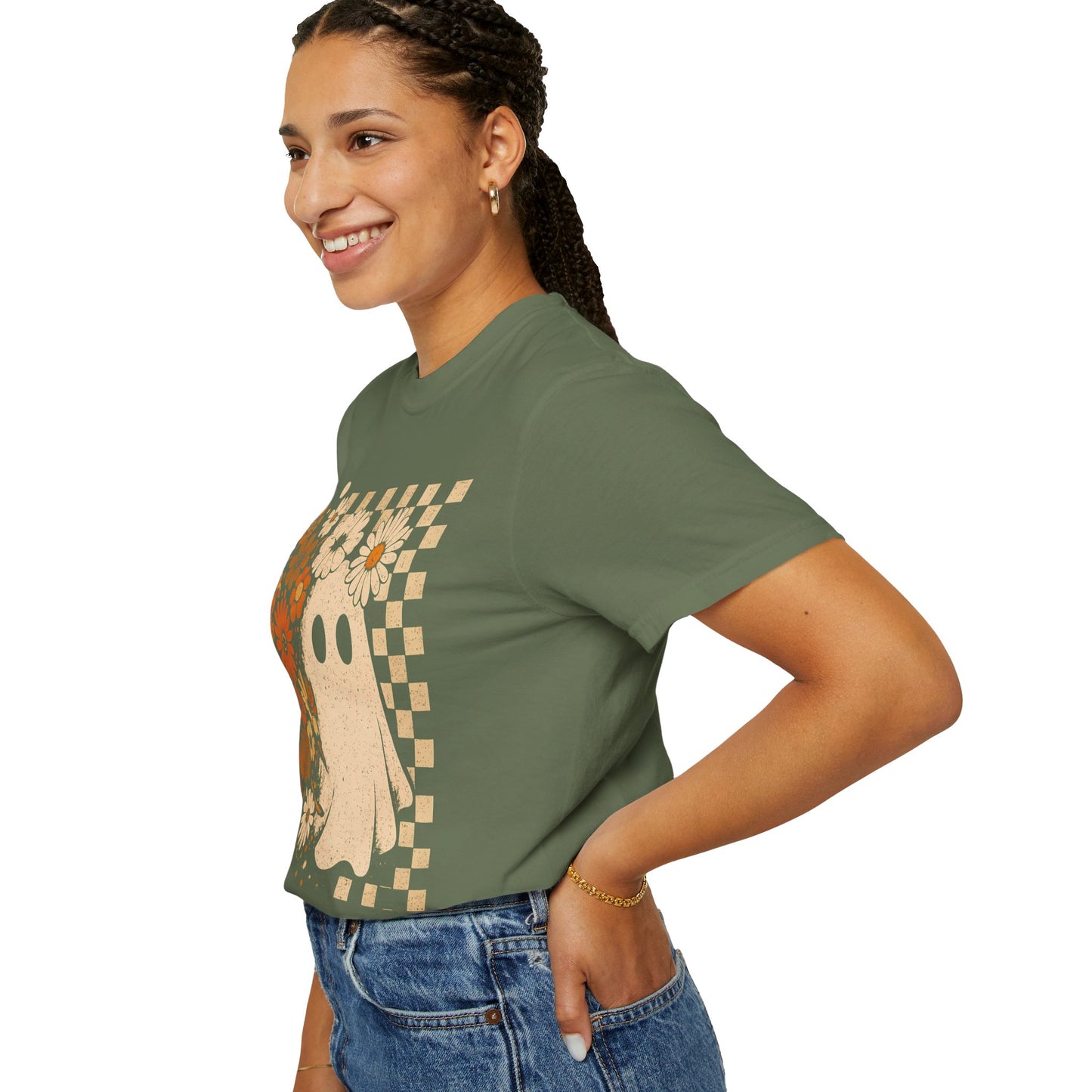 Whimsical Floral Ghost T-shirt, Casual Tee for Art Lovers, Perfect Gift for Halloween, Fall Fashion